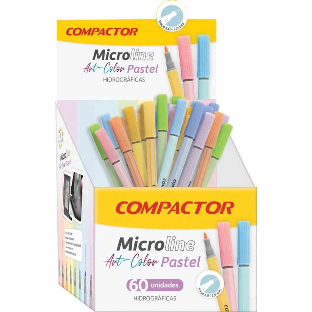 Caneta Com Ponta Porosa Microline 1,0Mm 8 Cores Pastel Compactor (Dp.c/60)