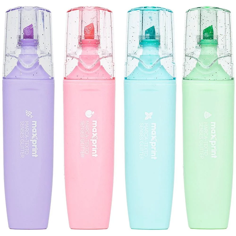 Caneta Marca Texto 4 Cores Glitter Com Cheirinho Maxprint (Estojo)