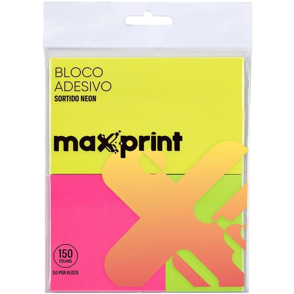 Bloco De Recado Autoadesivo Neon 3 Cores 3 Tamanhos 150Fls Maxprint (Unidade)