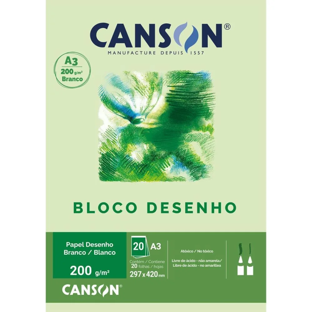 Bloco Para Educacao Artistica Branco A3 200G 20Fls Artístico Canson (Unidade)