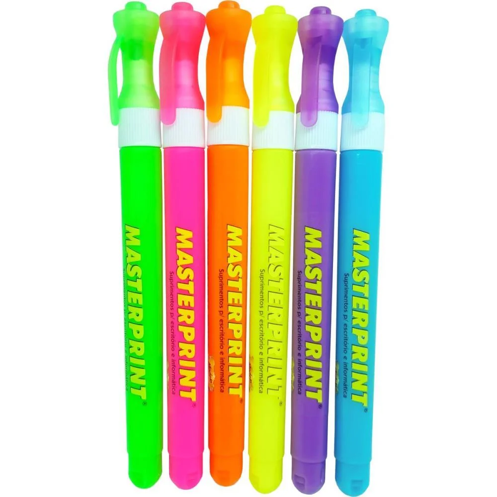 Caneta Marca Texto Mp 610 Neon Slim 6 Cores Masterprint (Estojo)