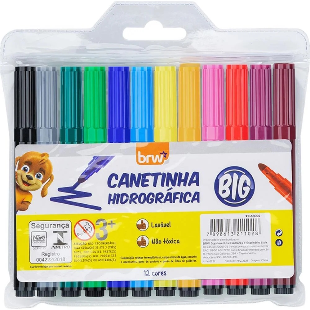 Caneta Hidrografica Jumbo Big 12Cores Brw (Pct.c/12)