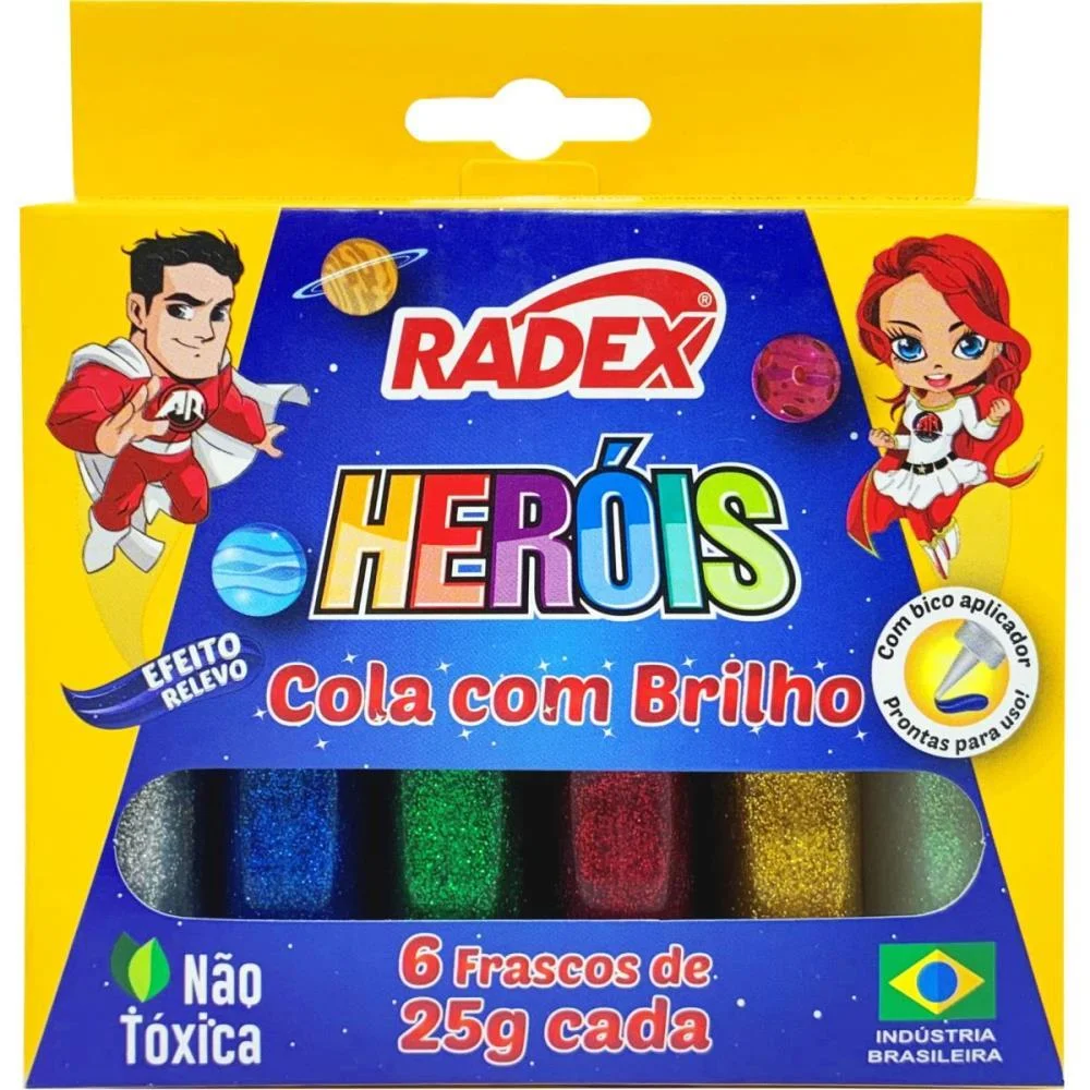 Cola Com Glitter Tubo 25G. 6 Cores Radex (Estojo)