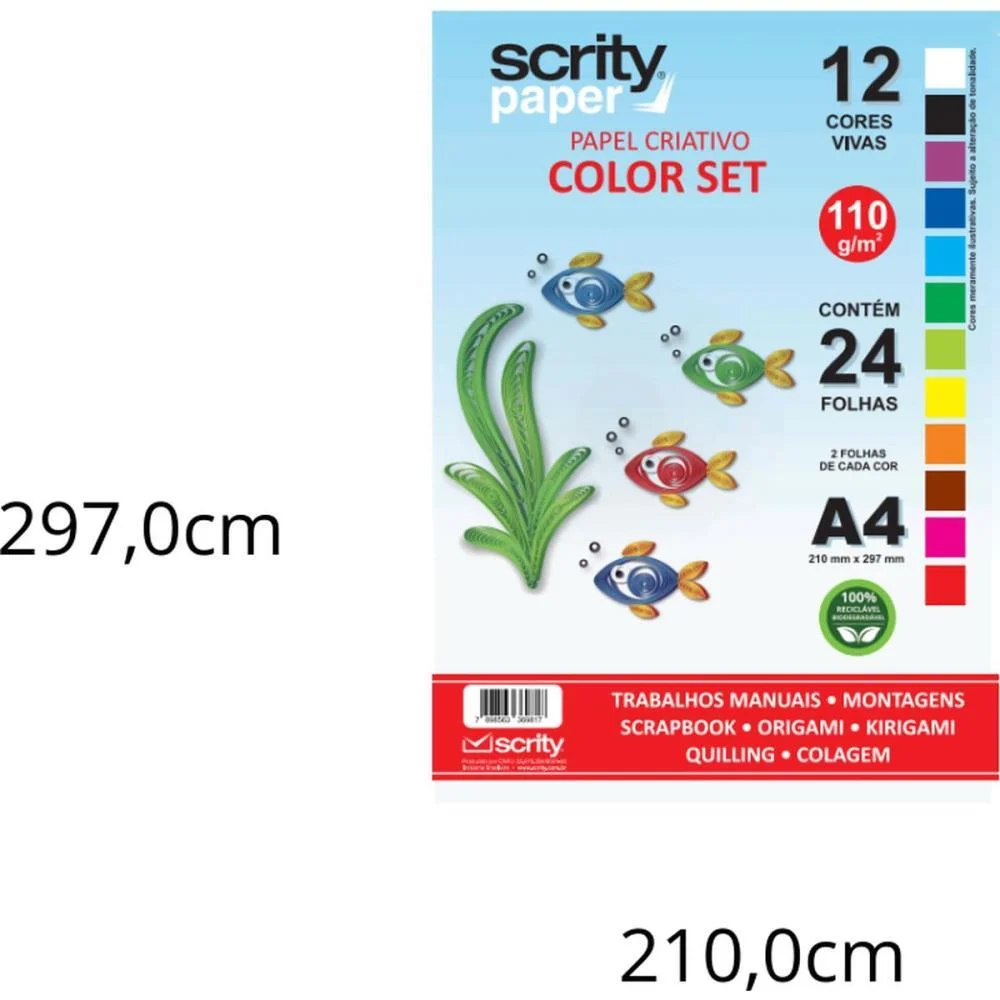 Bloco Para Educacao Artistica Color Set 12Cor. A4 110G. 24Fl Scrity (Pacote)