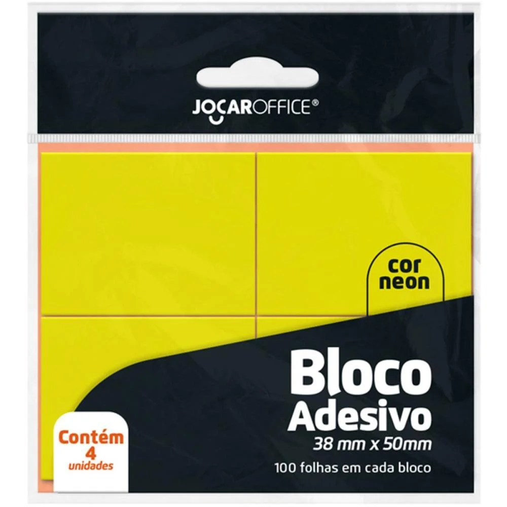 Bloco De Recado Autoadesivo Amarelo Neon 38X50Mm 100Fls. Leonora (Bl.c/04)