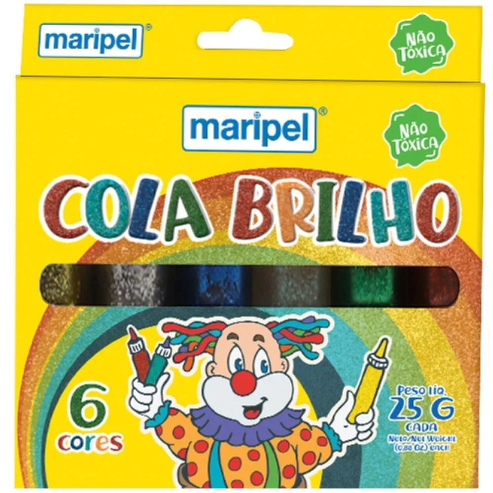 Cola Com Glitter Tubo 06 Cores Sort. 25G Maripel (Estojo)