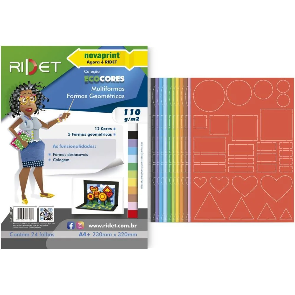 Bloco Para Educacao Artistica Multiformas 110G.12Cores 24F. Ridet (Pacote)