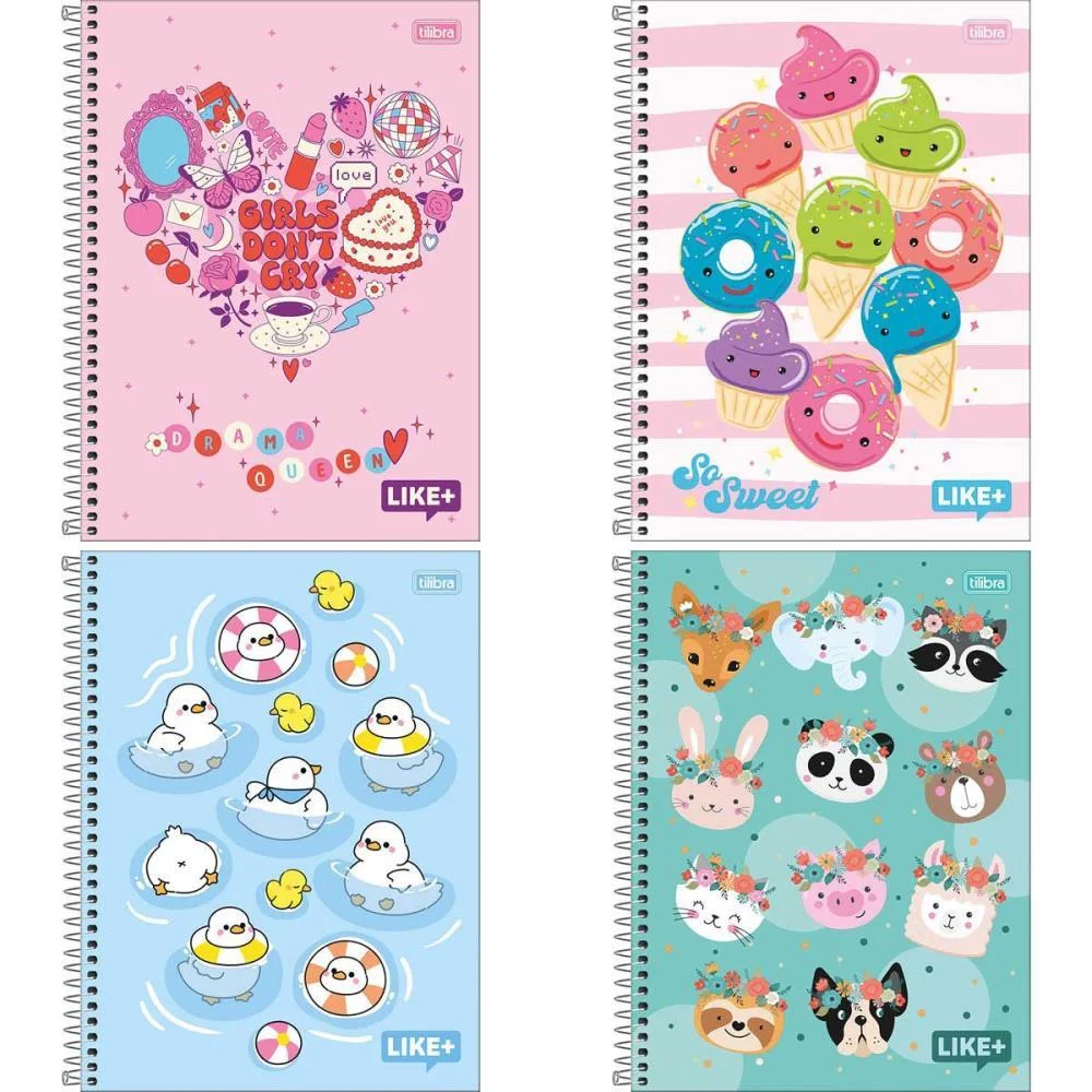 Caderno 01X1 Capa Dura Like+ 96 Folhas Feminino Tilibra (Pct.c/04)