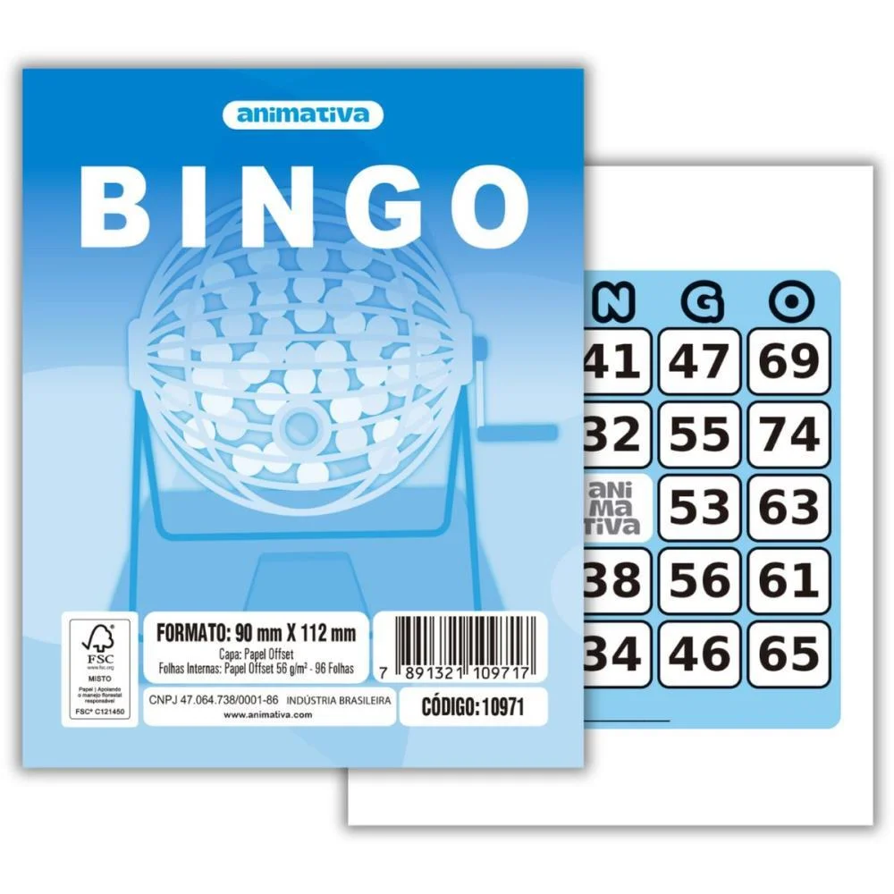Bloco Para Bingo Azul 90X112Mm 96 Folhas Animativa (Pct.c/10)