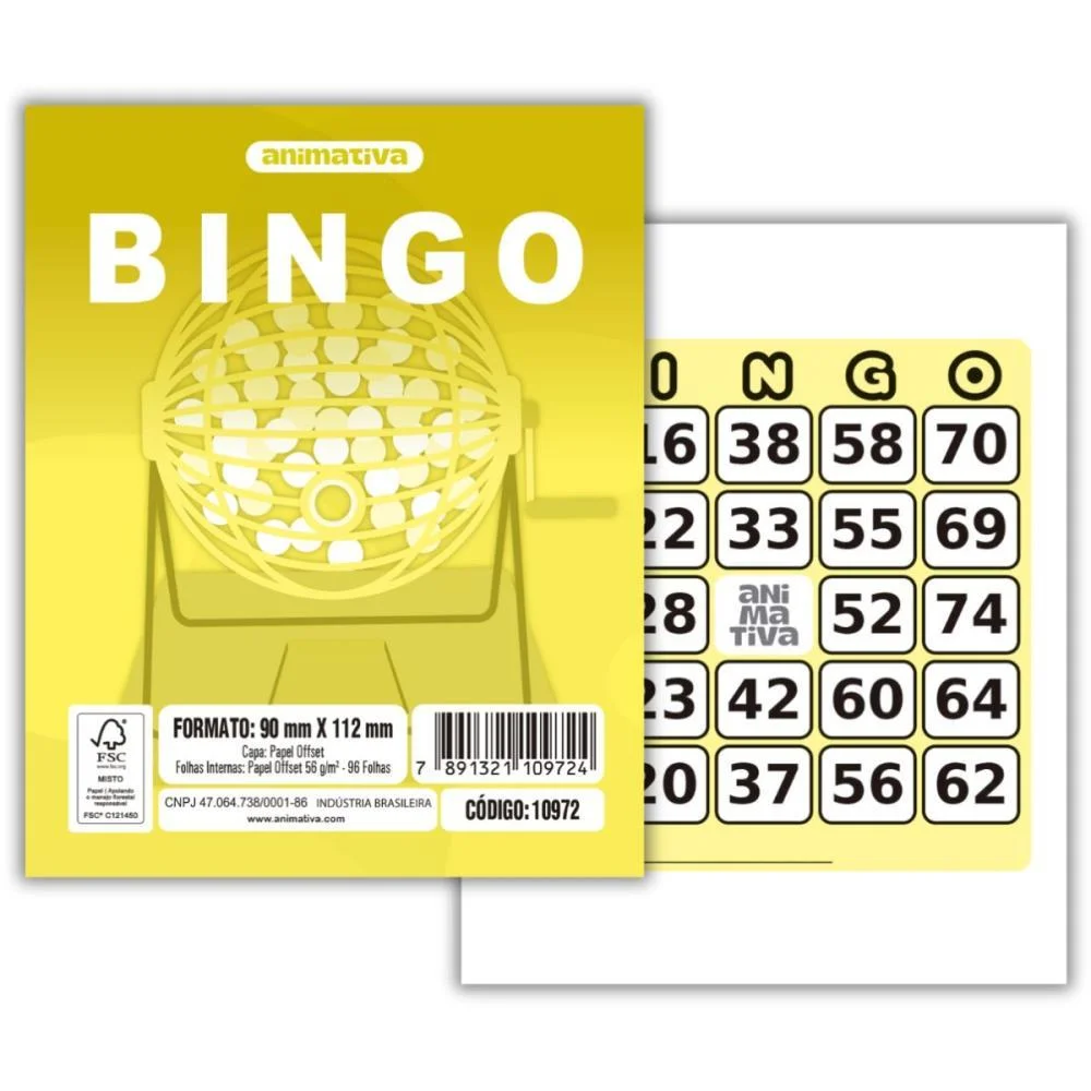 Bloco Para Bingo Amarelo 90X112Mm 96 Folhas Animativa (Pct.c/10)