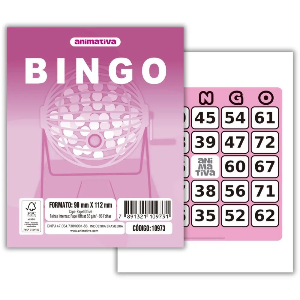 Bloco Para Bingo Rosa 90X112Mm 96 Folhas Animativa (Pct.c/10)