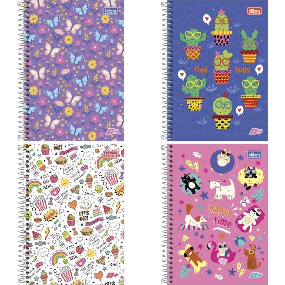 Caderno Espiral 1/4 Capa Dura D+ 96 Folhas Feminino Tilibra (Pct.c/04)