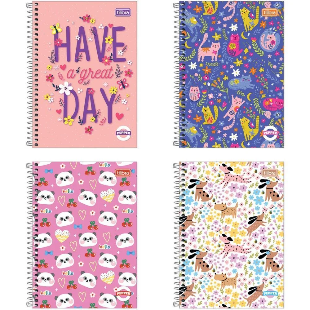 Caderno Espiral 1/4 Capa Dura Pepper 80Fls Feminino Tilibra (Pct.c/04)