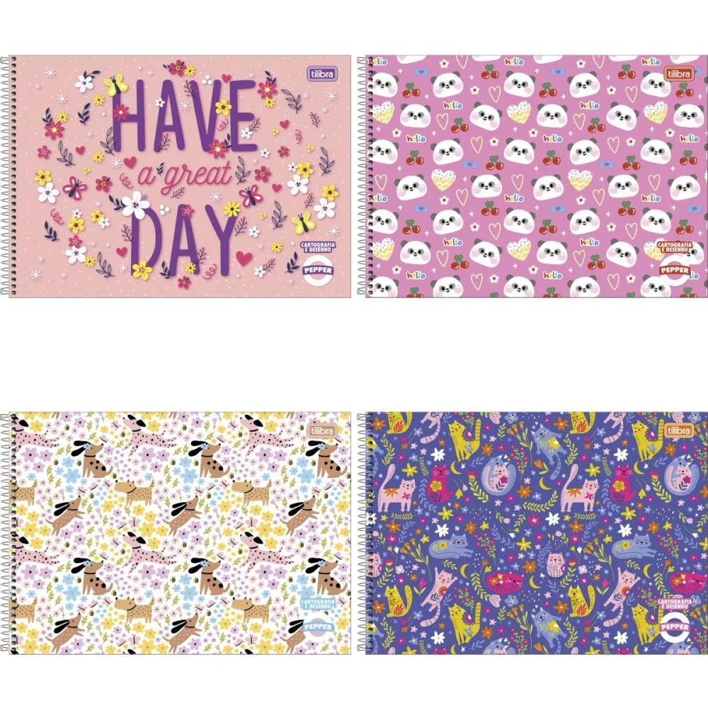 Caderno Desenho Univ Capa Dura Pepper Espiral 80Fls Feminino Tilibra (Pct.c/04)