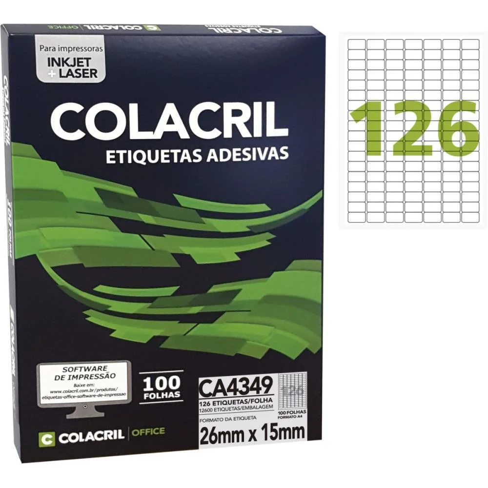 Etiqueta A4 26X15Mm 100 Folhas Colacril (Pct.c/12600)