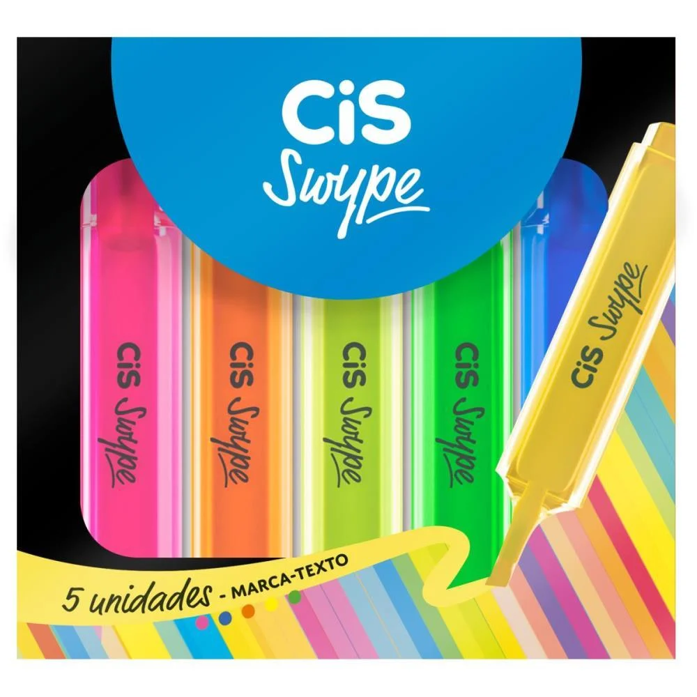 Caneta Marca Texto Cis Swype 5 Cores Sertic (Estojo)