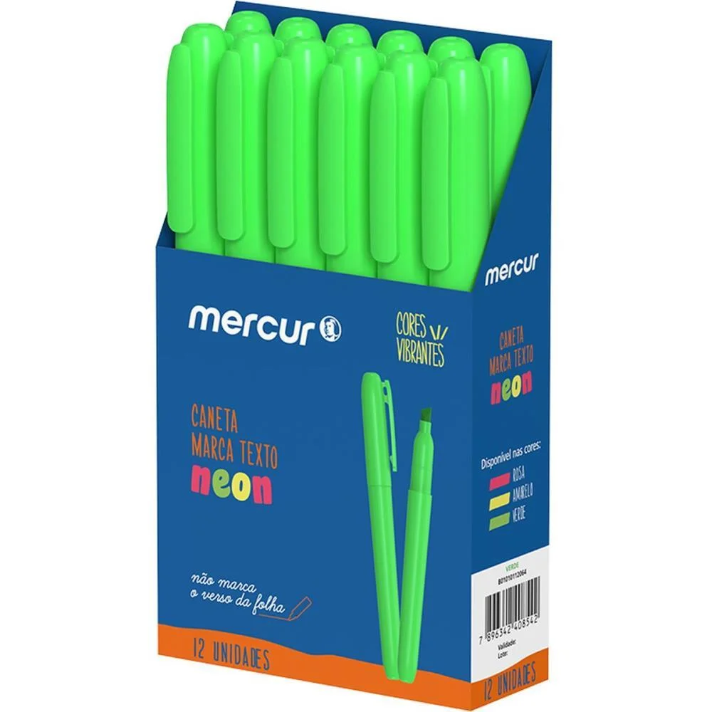 Caneta Marca Texto Verde Neon Mercur (Cx.c/12)