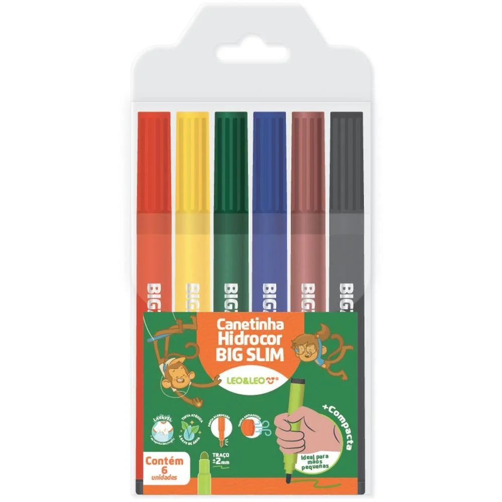 Caneta Hidrografica Jumbo Leo E Leo Big Slim 6 Cores Leonora (Estojo)