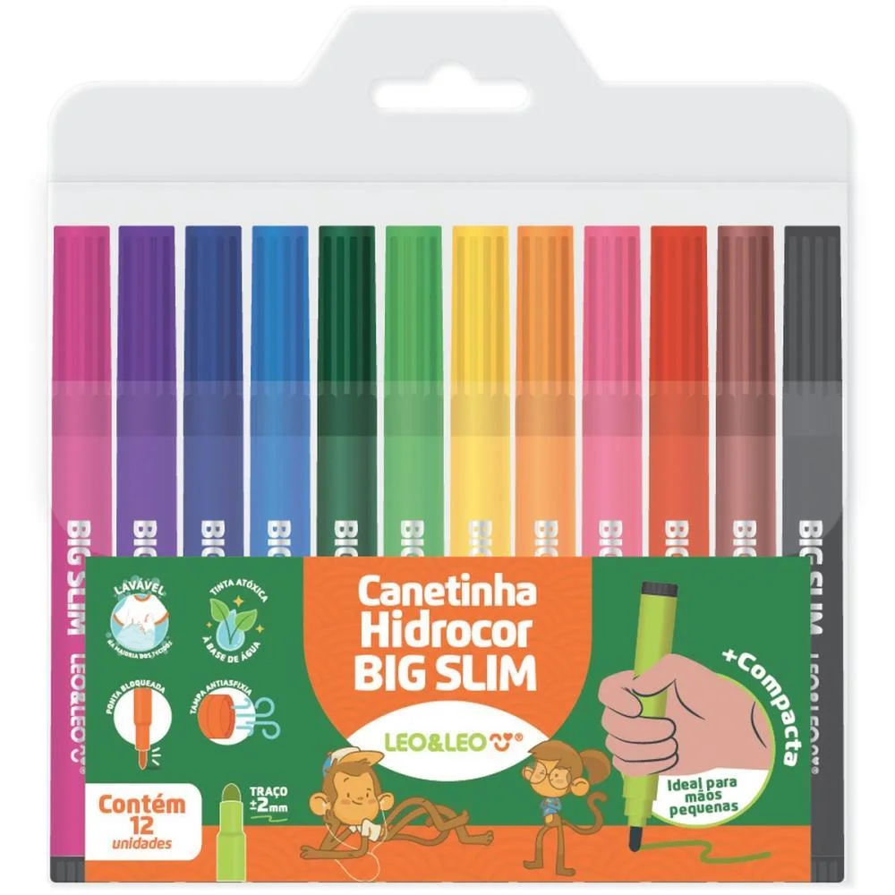 Caneta Hidrografica Jumbo Leo E Leo Big Slim 12 Cores Leonora (Estojo)