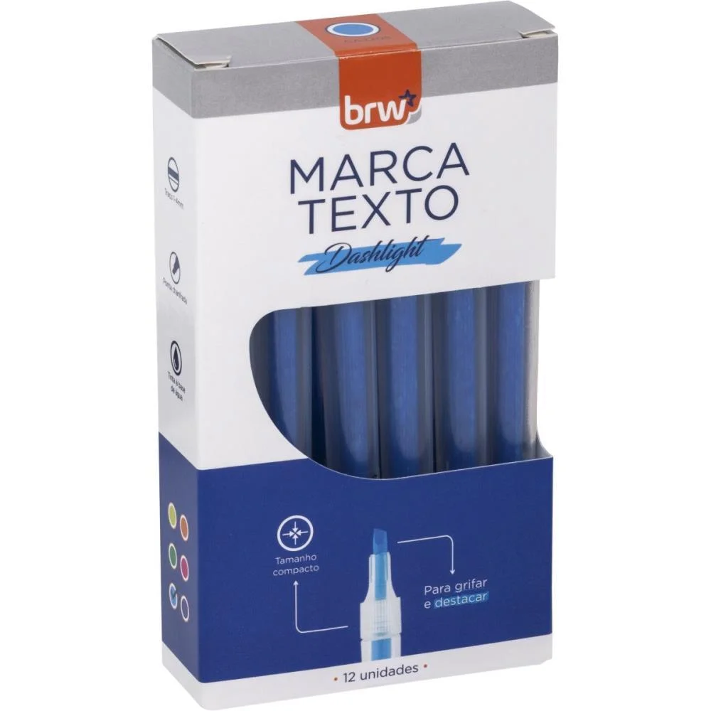 Caneta Marca Texto Dashlight Azul Brw (Cx.c/12)