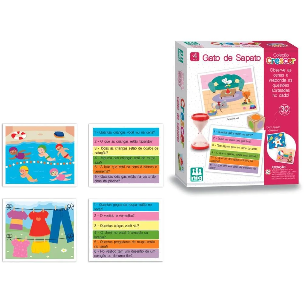 Brinquedo Educativo Gato De Sapato 30Cartas Nig Brinquedos (Unidade)