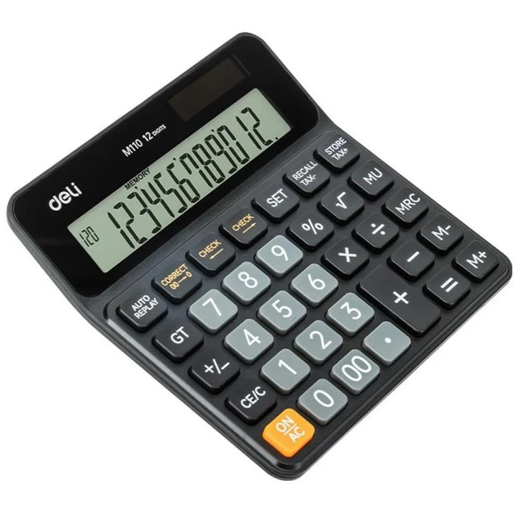 Calculadora De Mesa 12Dig. Check Preto Media Solar Deli (Unidade)
