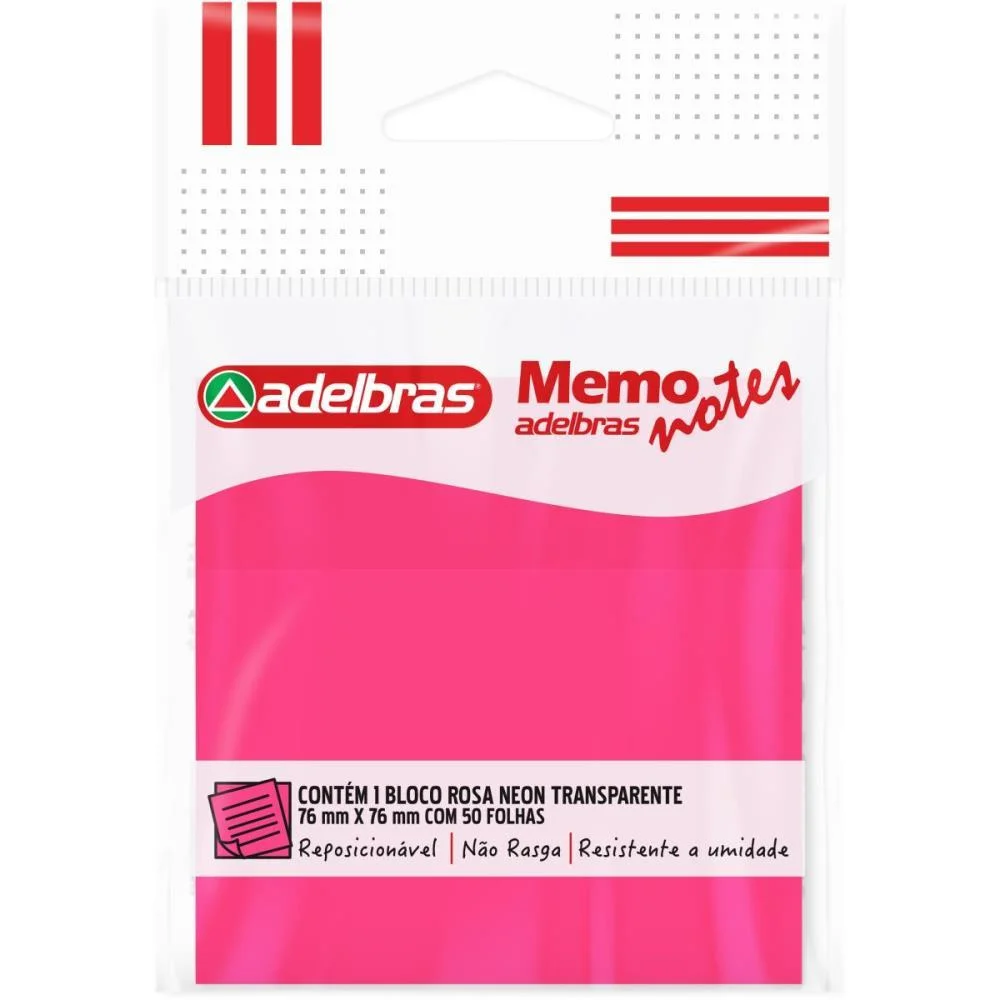 Bloco De Recado Autoadesivo Memonote Transp 76X76 Rosa Neo Adelbras (Unidade)
