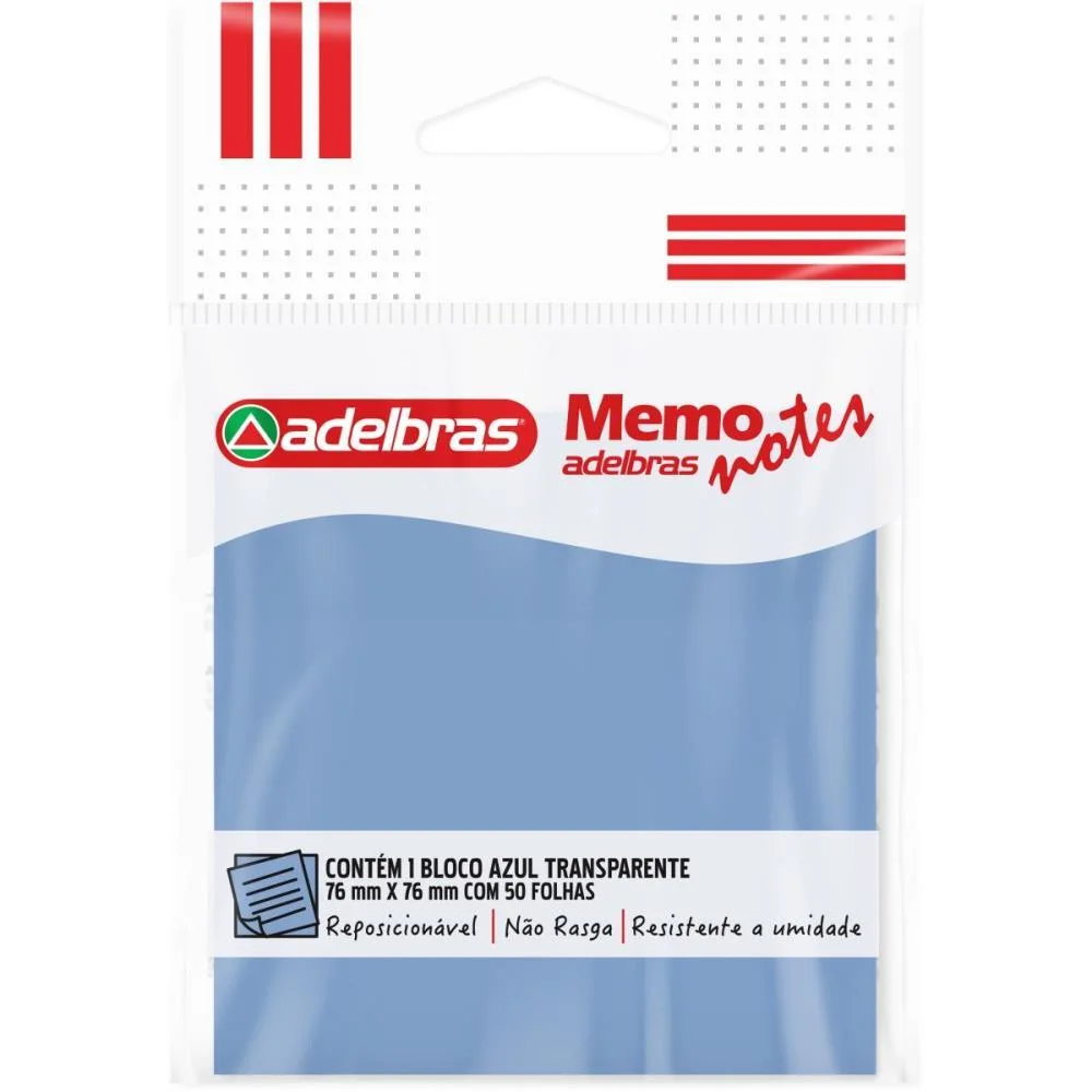 Bloco De Recado Autoadesivo Memonote Transparente 76X76 Az Adelbras (Unidade)