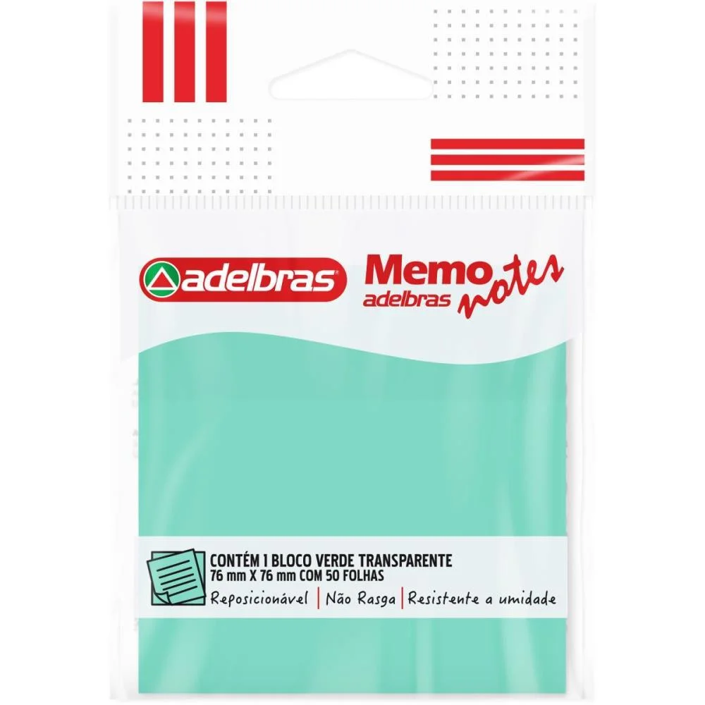 Bloco De Recado Autoadesivo Memonote Transparente 76X76 Ve Adelbras (Unidade)