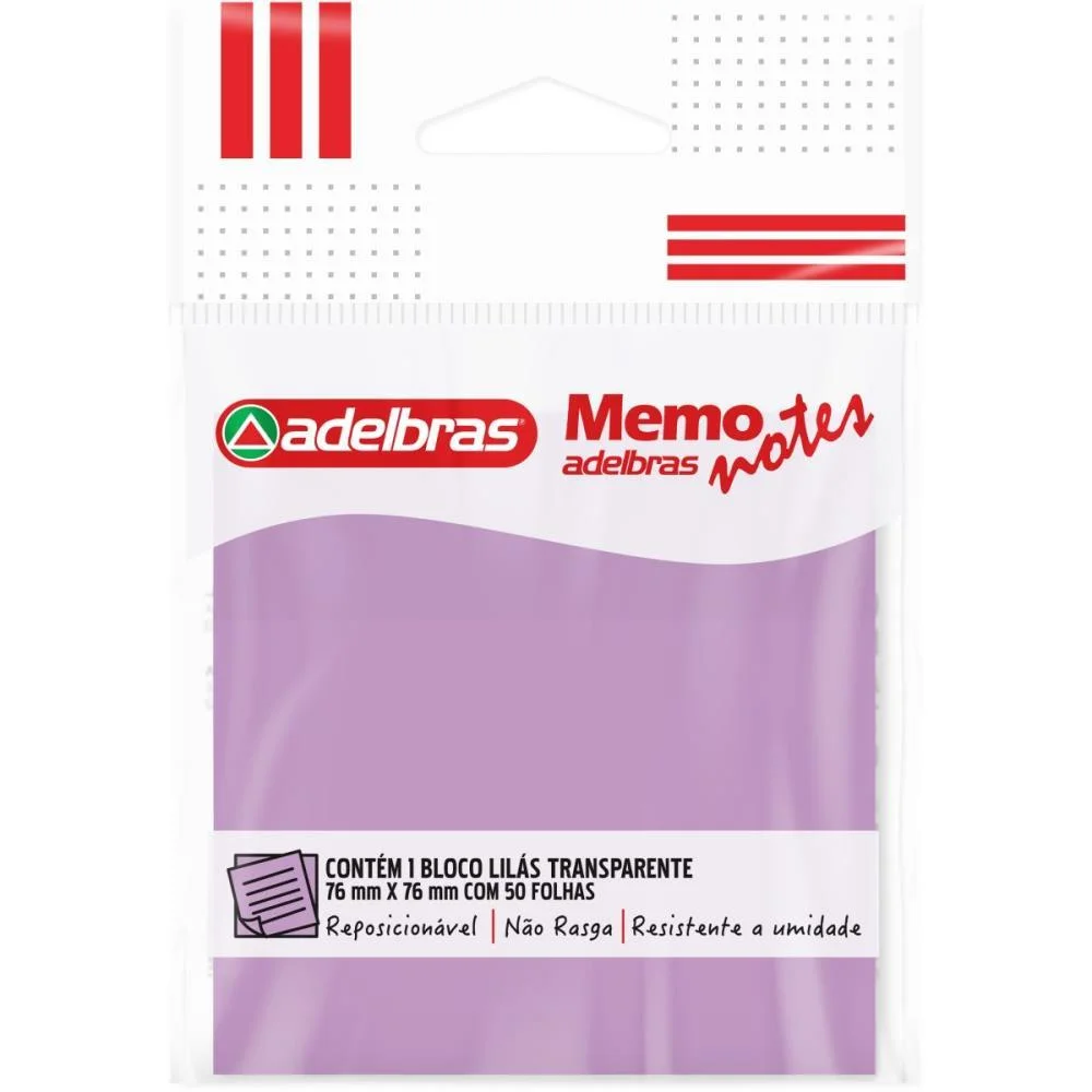 Bloco De Recado Autoadesivo Memonote Transparente 76X76 Li Adelbras (Unidade)