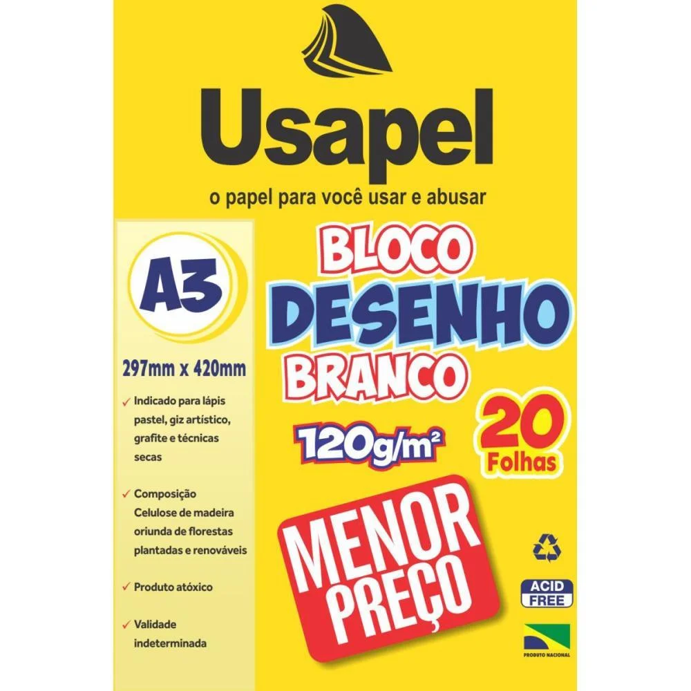 Bloco Tecnico Sem Margem Usapel Desenho A3 120G 20Fls Filiperson (Pct.c/05)