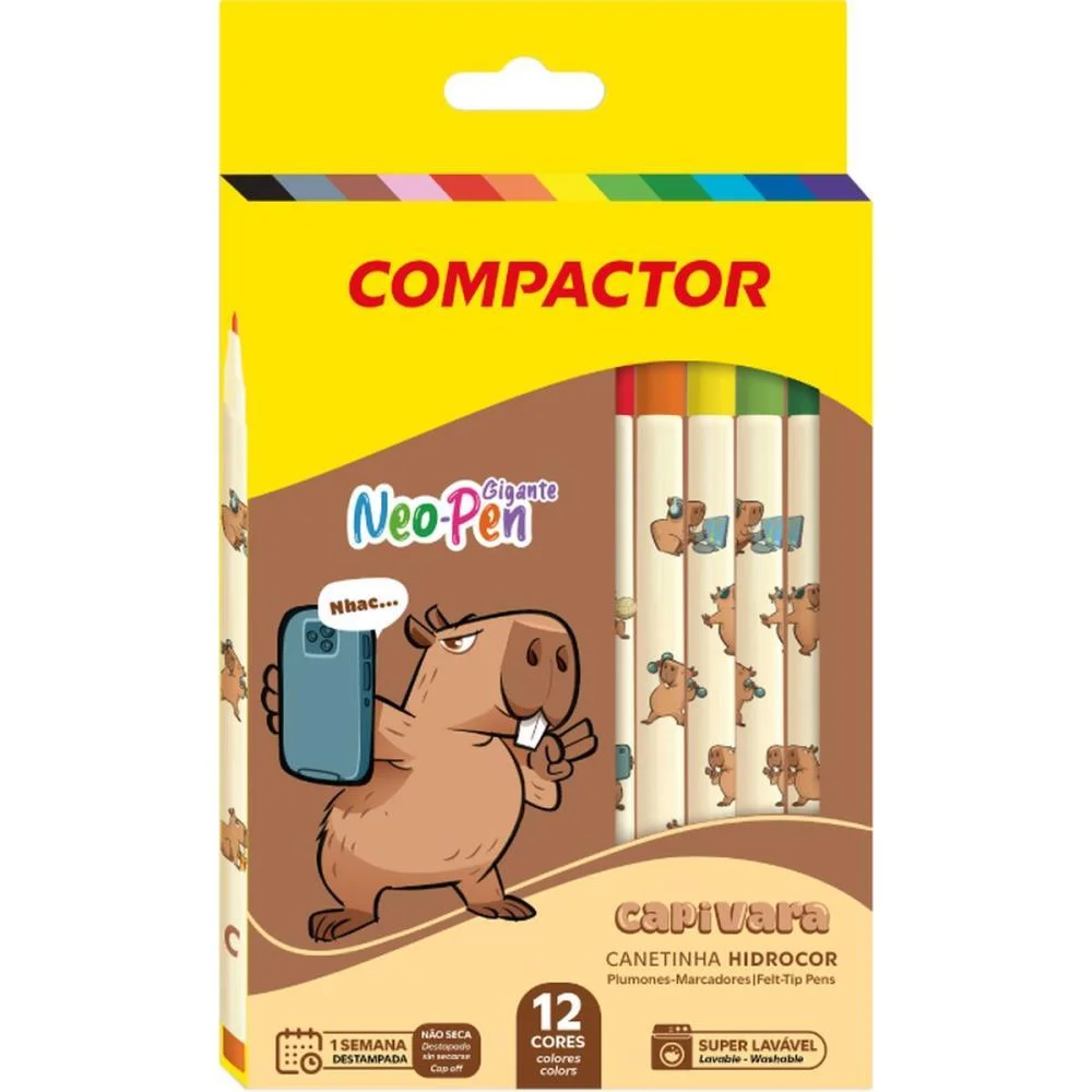 Caneta Hidrografica Neo-Pen Gigante Capivara 12Cor Compactor (Pct.c/05)