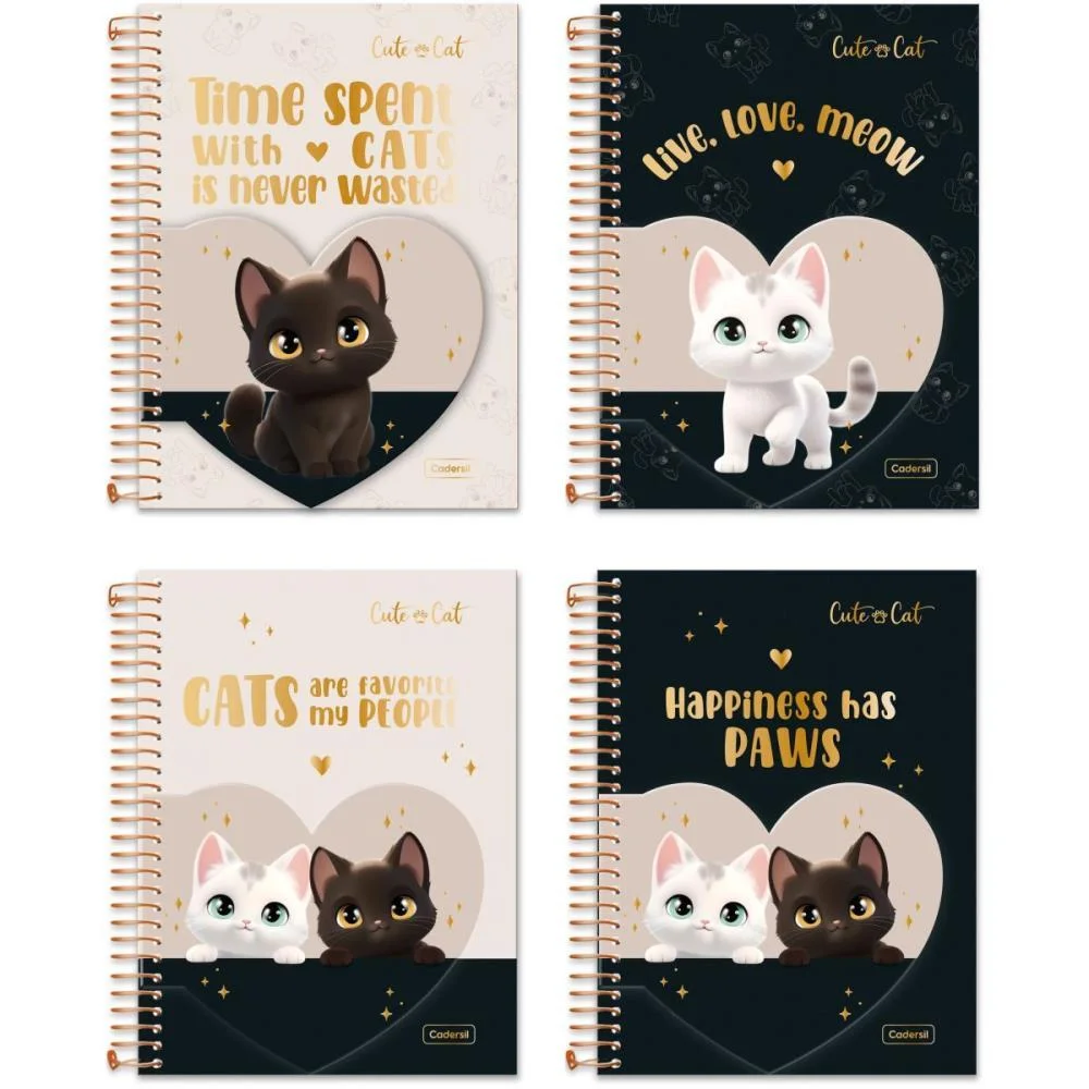 Caderno 01X1 Cp.dura Colegial Cute Cat C/Bloco Coracao 80F(S Cadersil (Unidade)