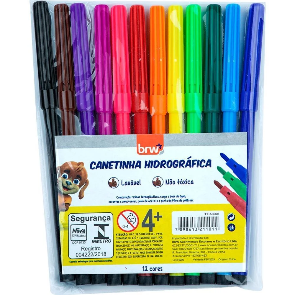 Caneta Hidrografica 12 Cores Brw (Blister)