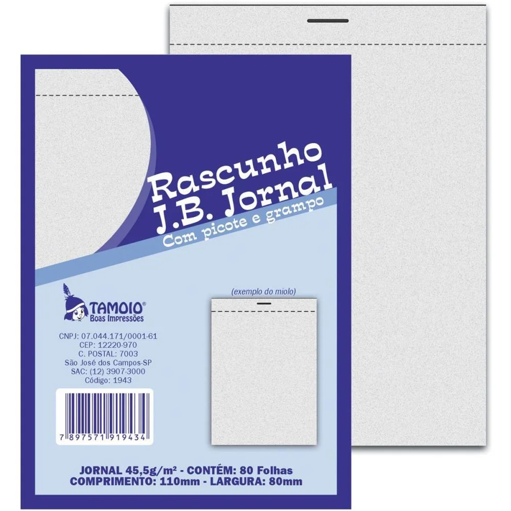 Bloco Para Rascunho Jornal 80Fls 80X110Mm C/Picote Tamoio (Pct.c/05)
