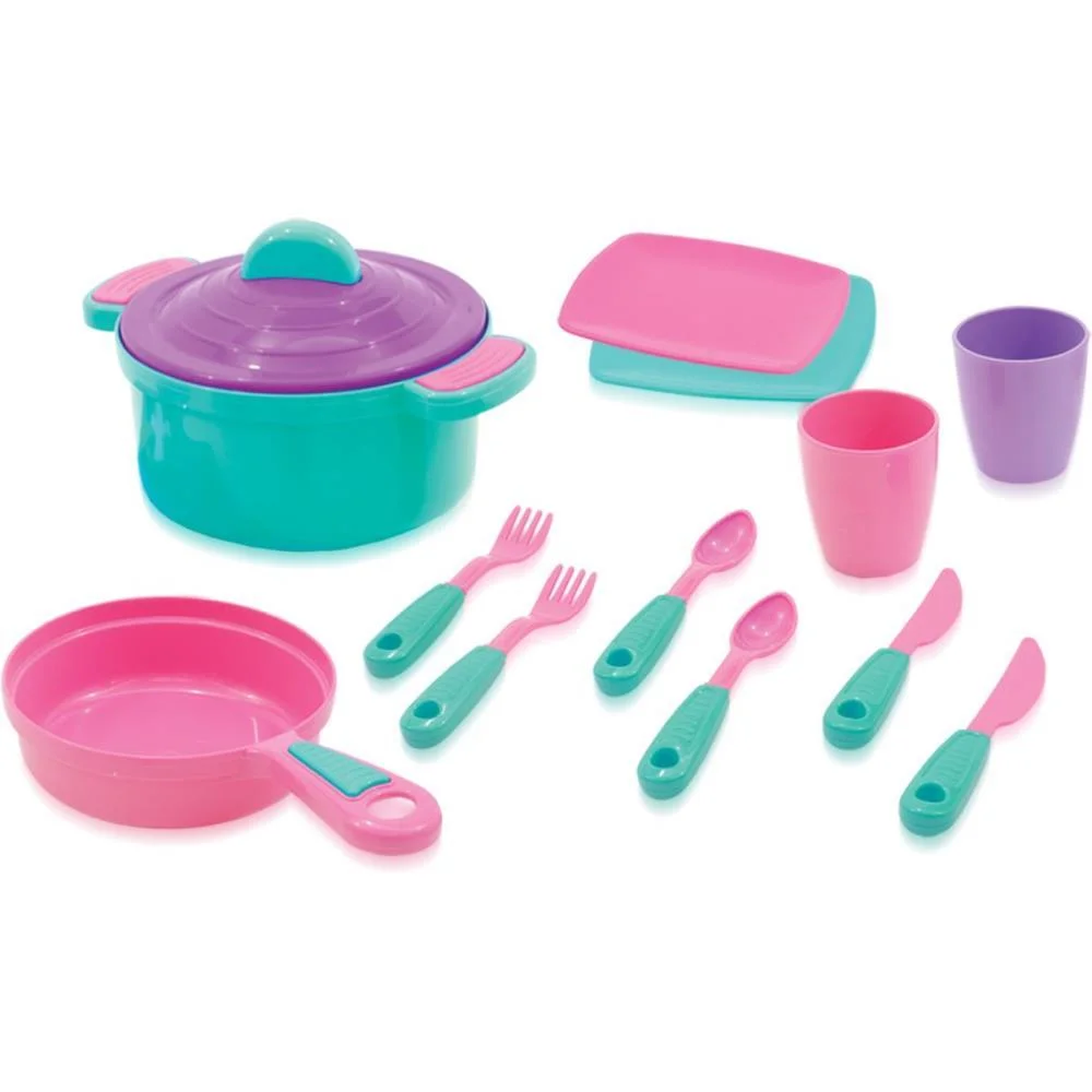 Brincando De Casinha Panelas E Talheres Rosa 13Pcs Maral (Unidade)