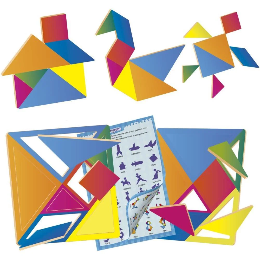Brinquedo Pedagogico Madeira Tangram 14 Pecas 65 Figurinhas Brinc. De Crianca (Unidade)