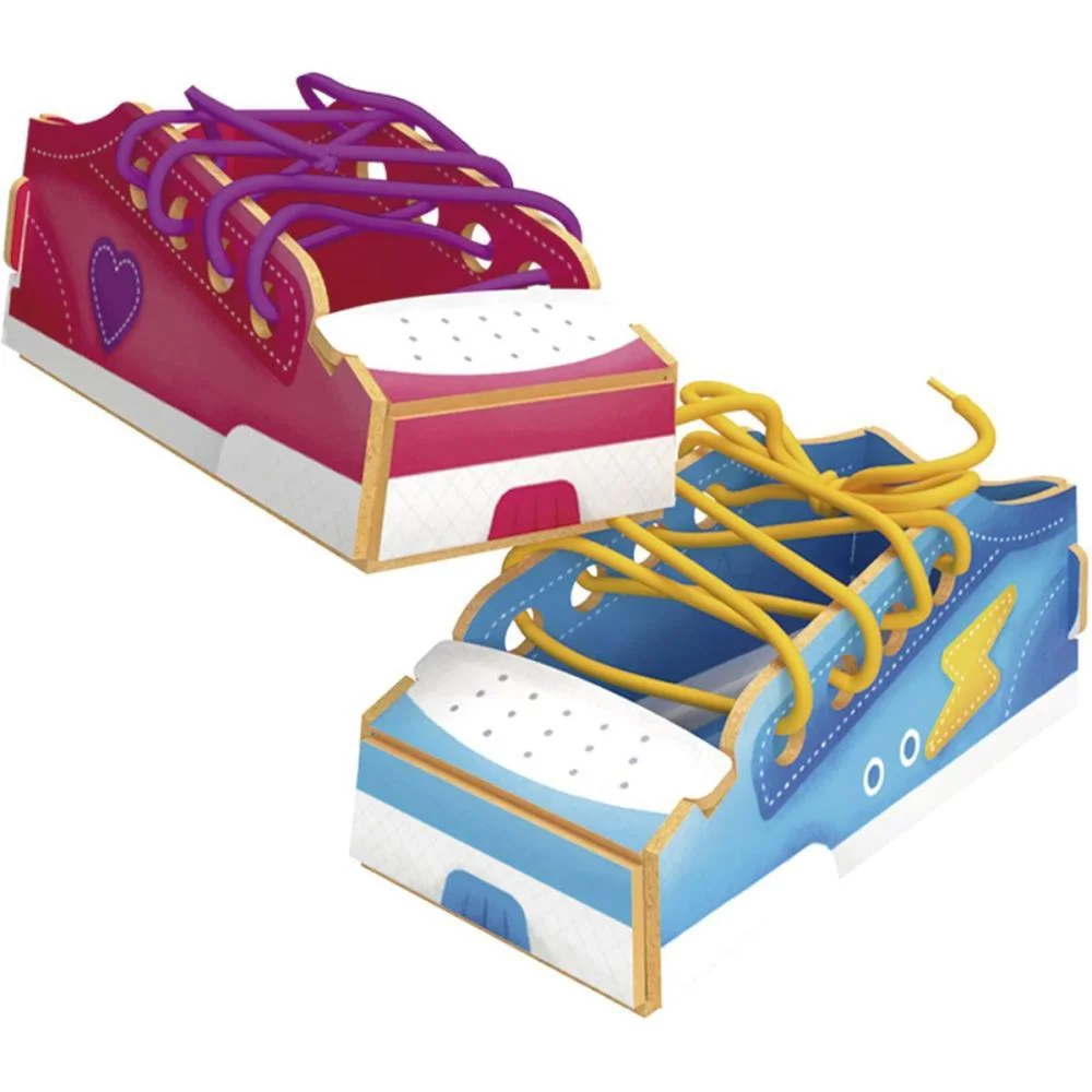 Brinquedo Pedagogico Madeira Alinhavo Primeiros Lacos 3D 8P Brinc. De Crianca (Unidade)