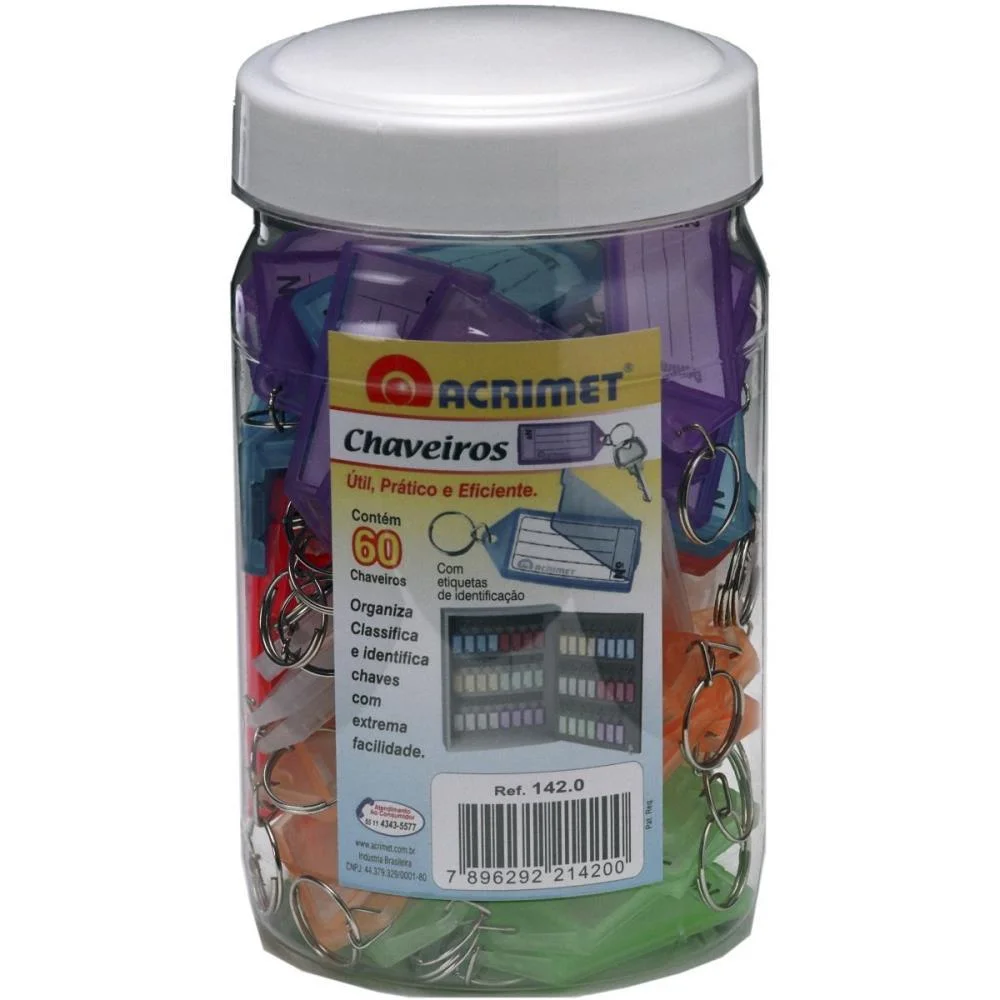Chaveiro C/60 + 60 Etiquetas Cores Acrimet (Pote)