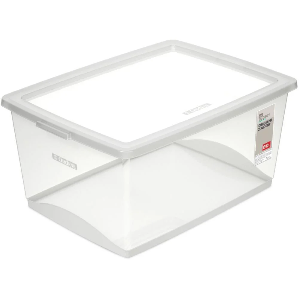 Caixa Plastica Multiuso Cristal 60L 63X41X30,5 C/Trava Ordene (Unidade)