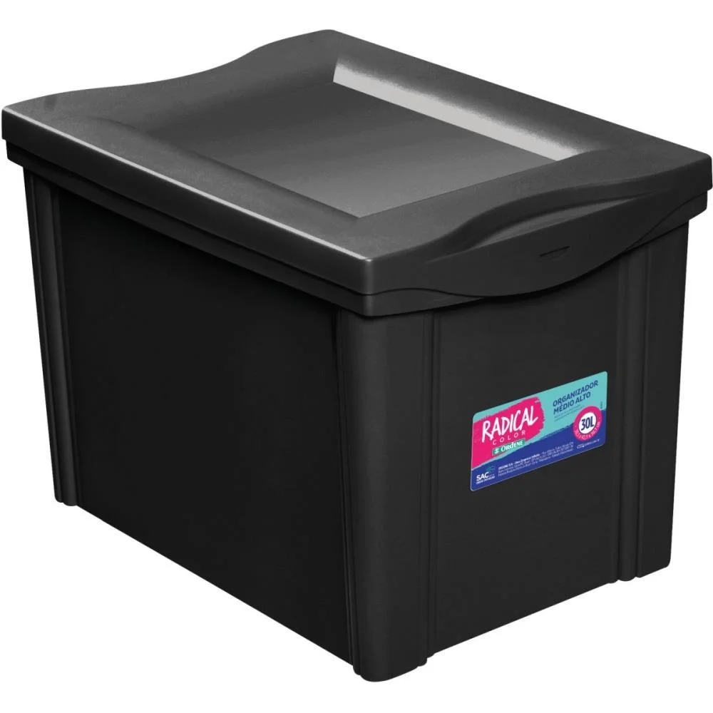 Caixa Plastica Multiuso Preto 30L 30,5X30X42,5 Alto Ordene (Unidade)