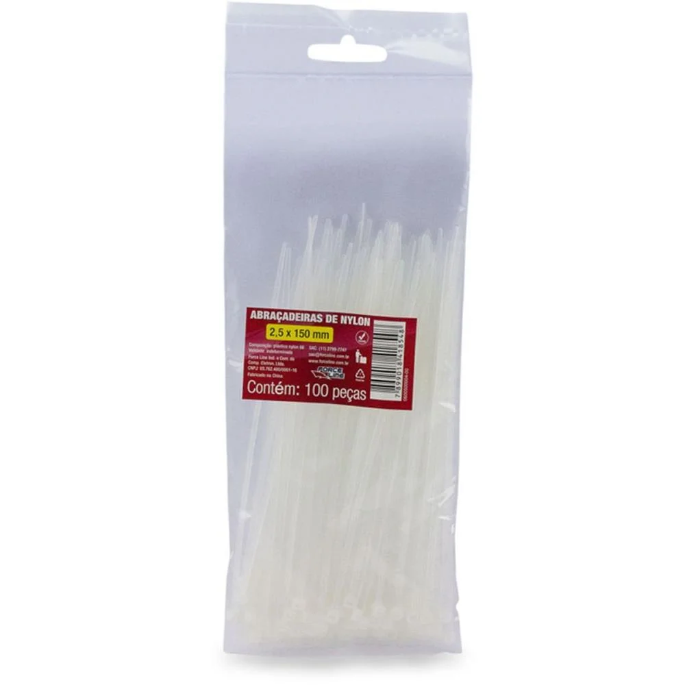 Abracadeira Nylon Branca 2,5X150Mm. Force Line (Pct.c/100)