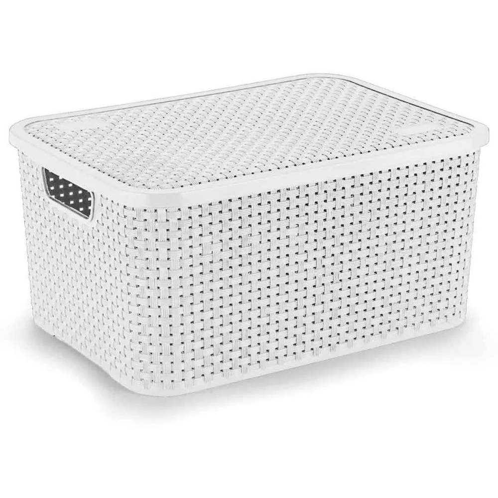 Caixa Plastica Multiuso Rattan C/Tampa Branco Gd 16L. Nitron (Unidade)