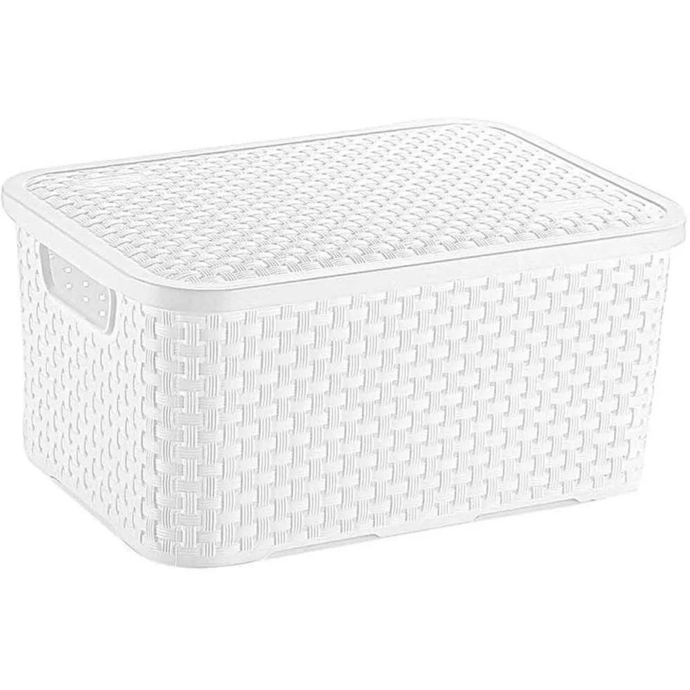 Caixa Plastica Multiuso Rattan C/Tampa Branco Med 8L. Nitron (Unidade)