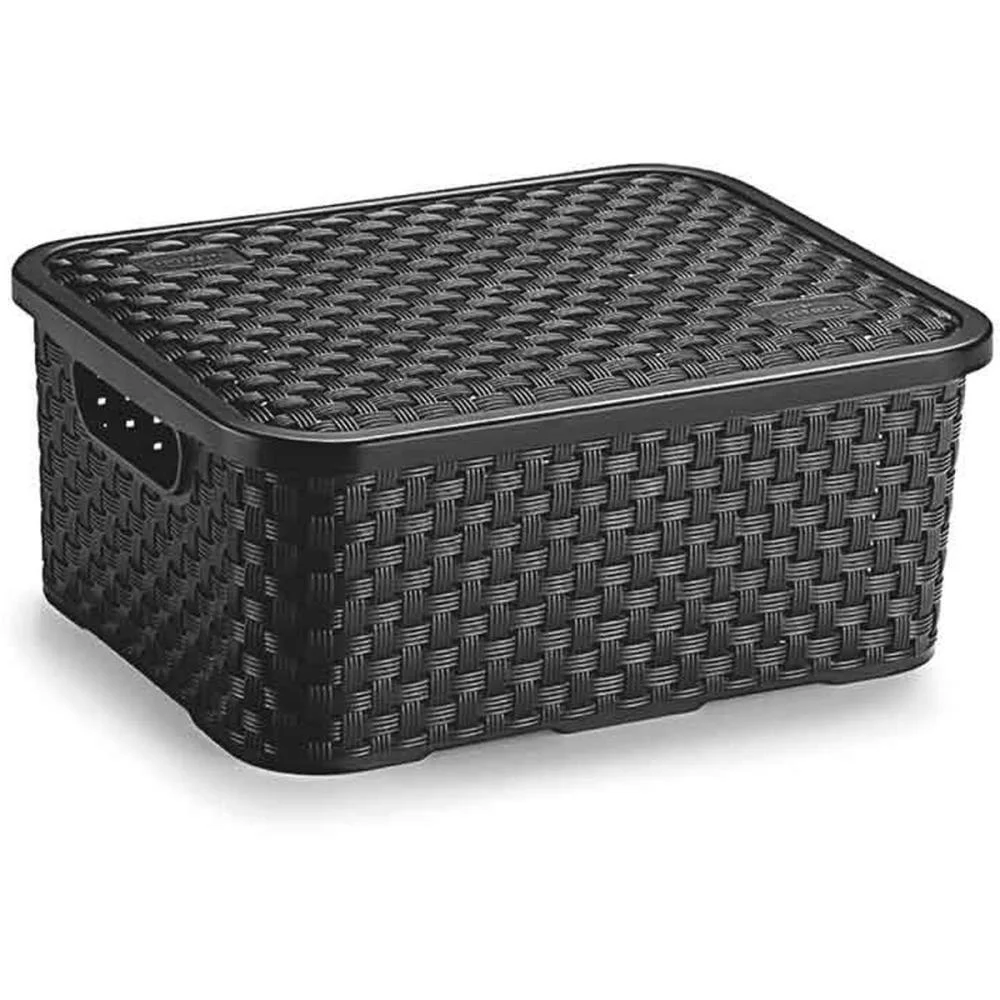 Caixa Plastica Multiuso Rattan C/Tampa Preto Peq 4L. Nitron (Unidade)