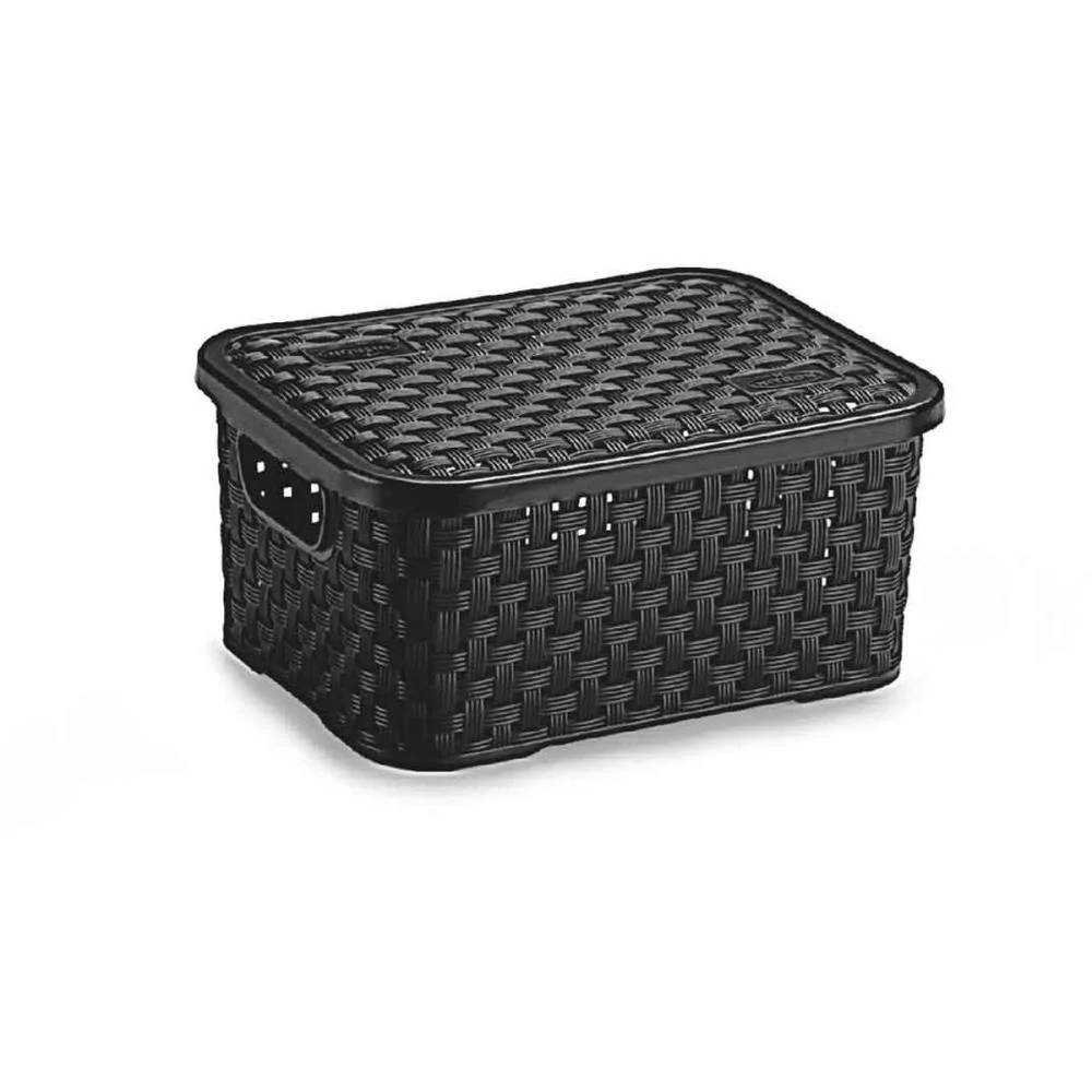 Caixa Plastica Multiuso Rattan C/Tampa Preto Pp 2L. Nitron (Unidade)