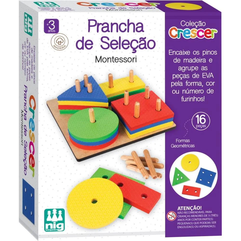 Brinquedo Pedagogico Madeira Prancha De Selecao 16Pcs Nig Brinquedos (Unidade)
