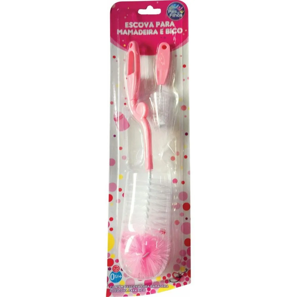 Amamentacao Escova P/Mamadeira E Bico Rosa Pais E Filhos (Blister)