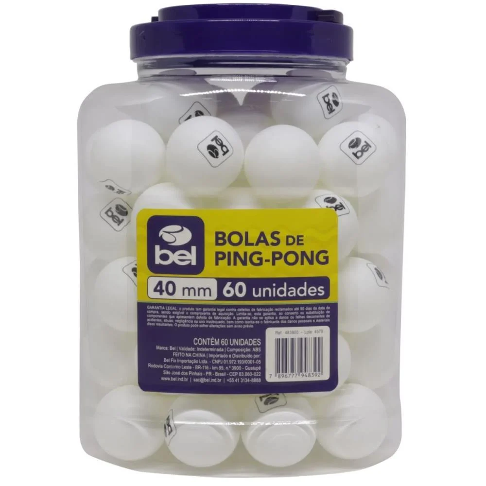Bola De Ping Pong Branca 40Mm Tam.oficial Bel (Pote/60)