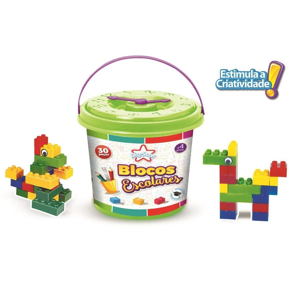 Brinquedo Para Montar Balde Blocos Escolares 30 Pcs Big Star (Unidade)